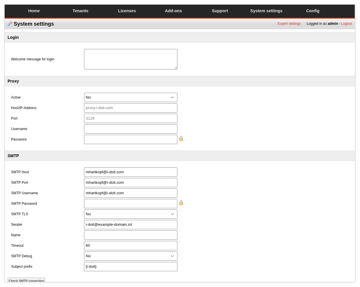 Admin Center System Settings
