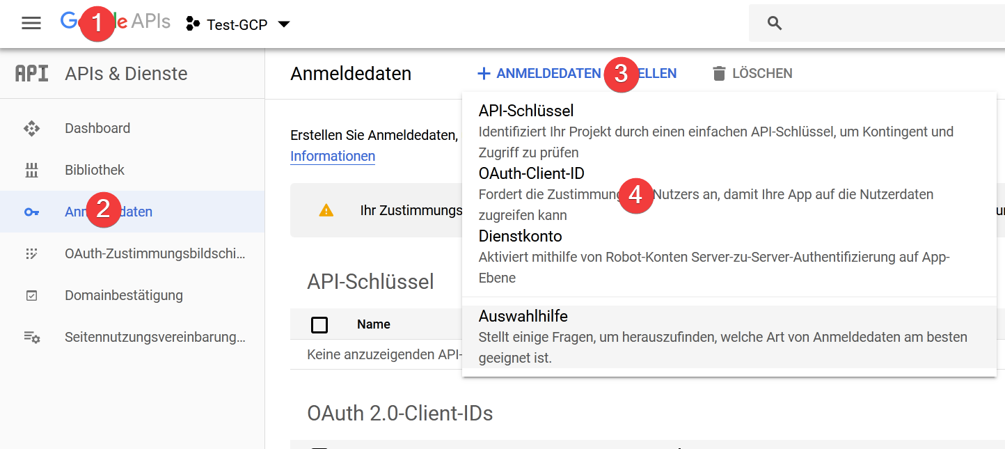 OAuth Anmeldedaten erstellen