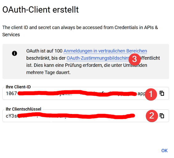 OAuth Anmeldedaten erstellen