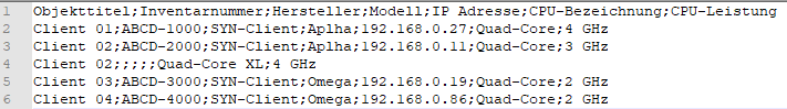 CSV im Texteditor