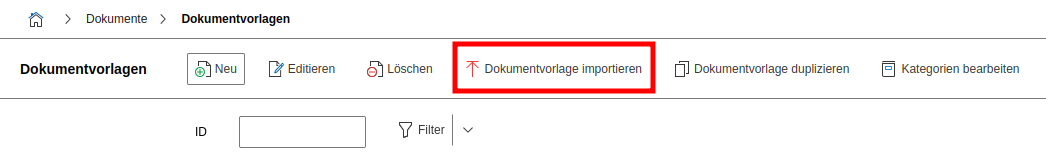 Dokumentvorlage importieren