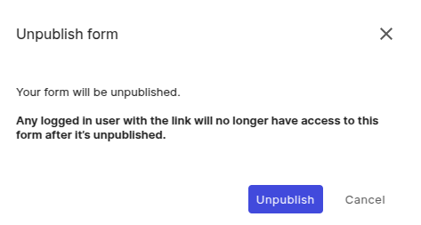 Unpublish popup