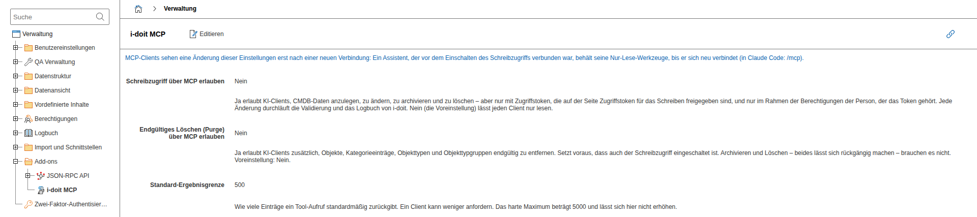 Einstellungen von i-doit MCP