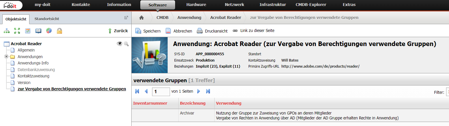 zur Vergabe von Berechtigungen verwendete Gruppen