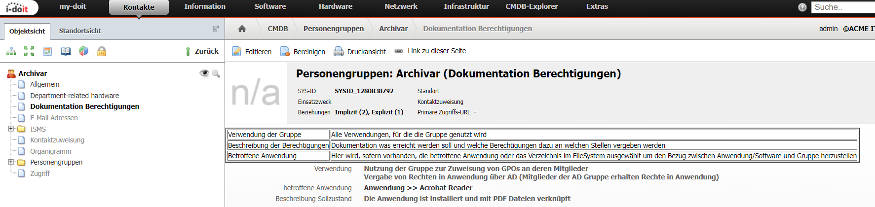 zur Vergabe von Berechtigungen verwendete Gruppen