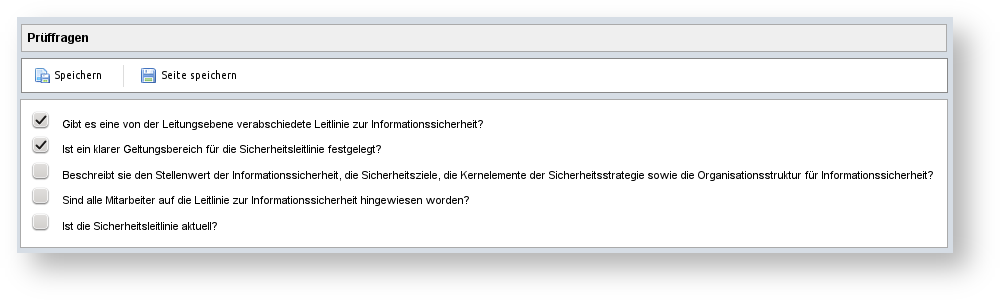 Prüffragen zu einer Maßnahme beantworten