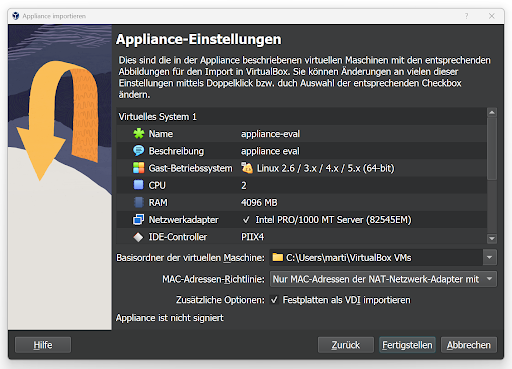 Appliance Einstellungen