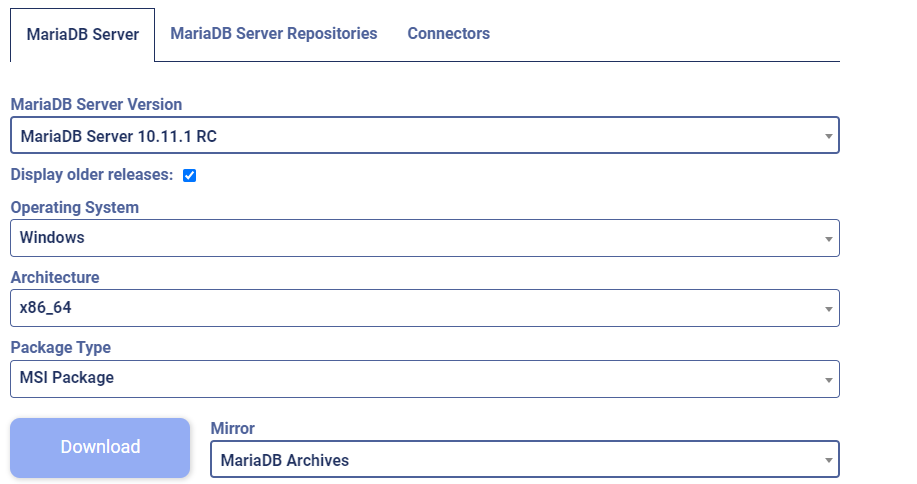 MariaDB selektierte Optionen