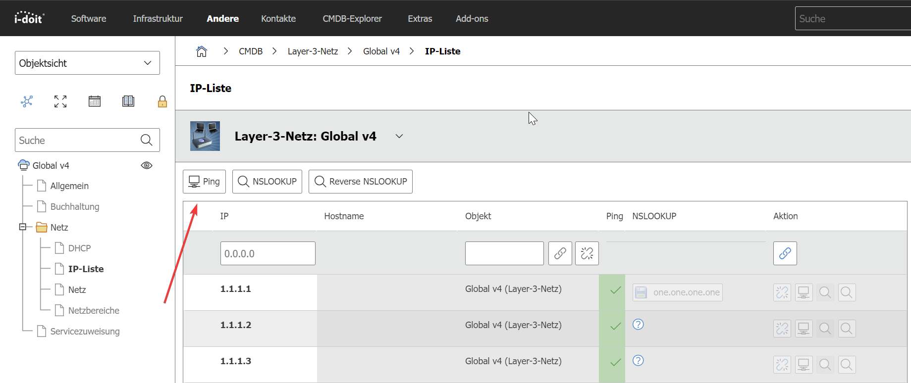 Ping Button in IP list