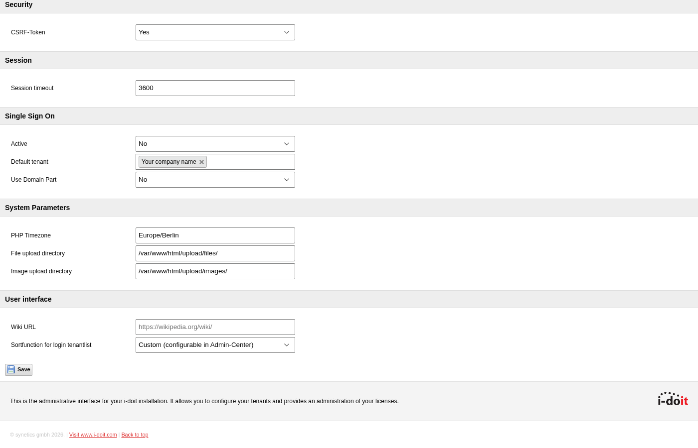 Single Sign On settings
