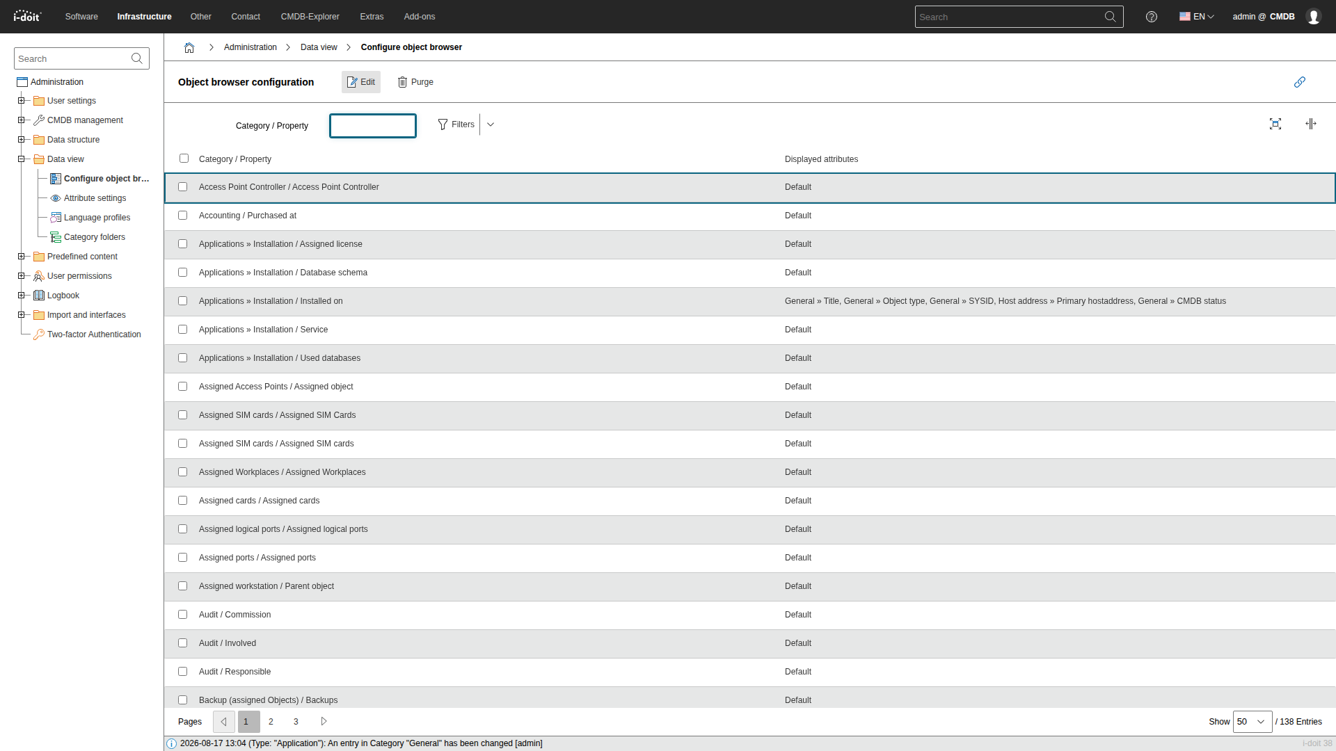 List of all configurable object browsers