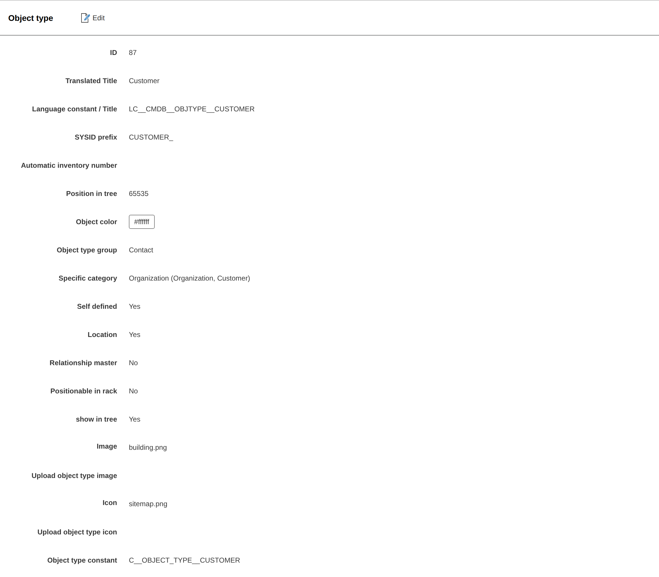 Object type configuration
