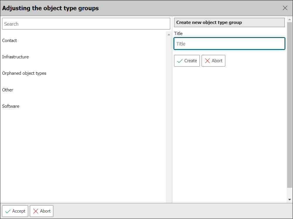 Adjusting Object Type Groups, Object Types and Categories