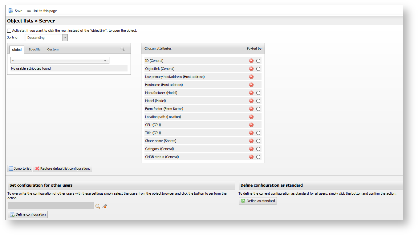 Configuration of the Custom List View
