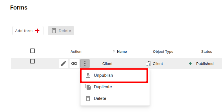 Unpublish forms