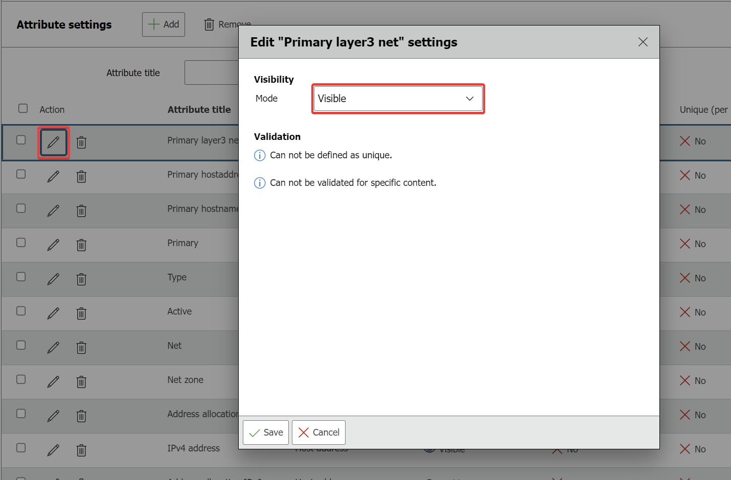 Attribute visibility